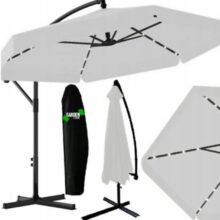 Záhradný slnečník s ochranným obalom a LED osvetlením – sivý