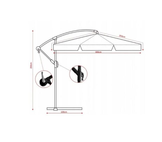 Záhradný slnečník s ochranným obalom a LED osvetlením – sivý