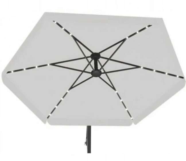 Záhradný slnečník s ochranným obalom a LED osvetlením – sivý