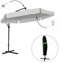 Záhradný slnečník s ochranným obalom a LED osvetlením – sivý