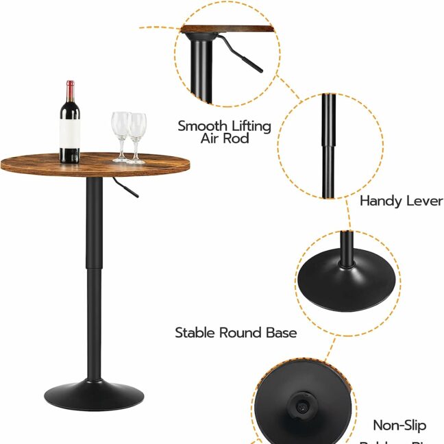Barový stôl s nastaviteľnou výškou- rustikálny hnedý