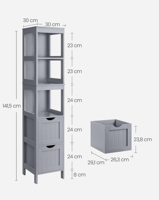 Kúpeľňová vysoká skrinka – sivá