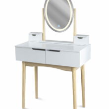 Toaletný stolík s LED zrkadlom a so stoličkou – biela