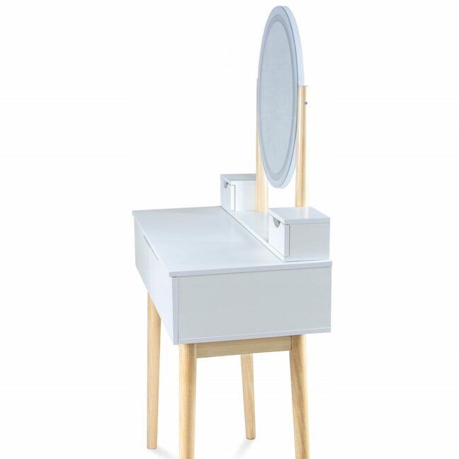 Toaletný stolík s LED zrkadlom a so stoličkou – biela