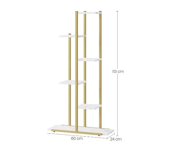 Stojan na kvety so 6 úrovňami – biely mramor / zlaté nohy