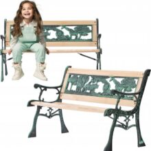 Záhradná lavička pre deti – 82×39×50 cm / zeleno-drevená s motívom zvieratiek