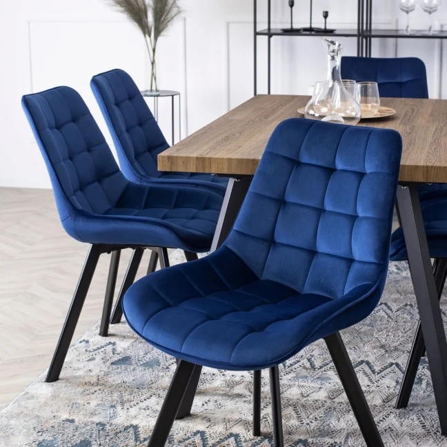 Jedálenská stolička RICK so zamatovým poťahom, tmavomodrá