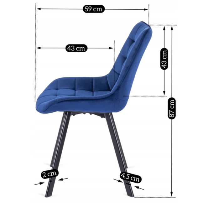 Jedálenská stolička RICK so zamatovým poťahom, tmavomodrá