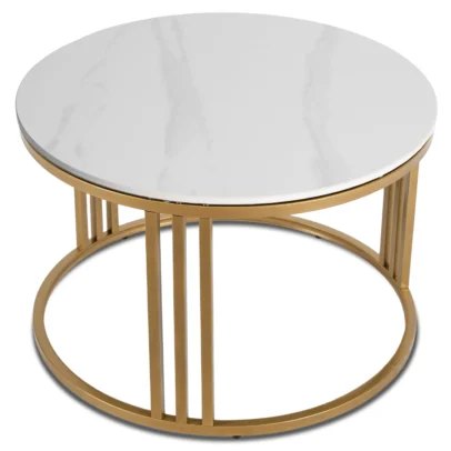 Konferenčný stolík KORIN, biely mramor/zlatá