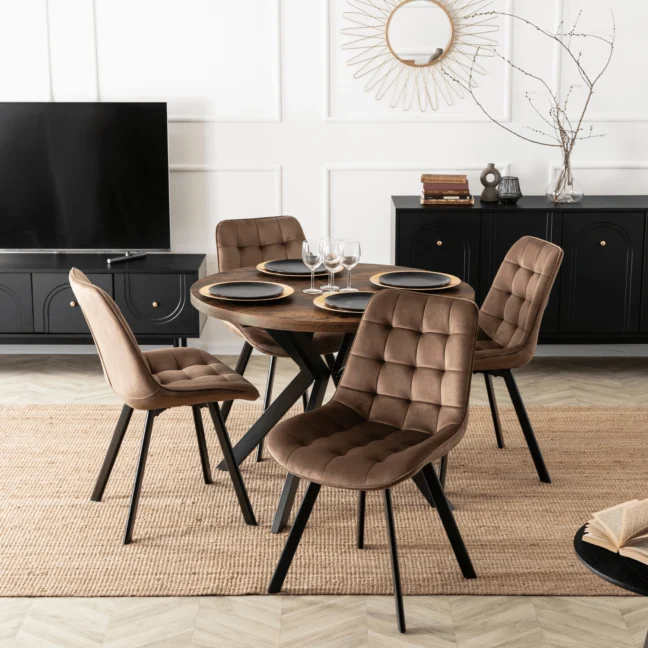 Jedálenská stolička RICK so zamatovým poťahom, hnedá