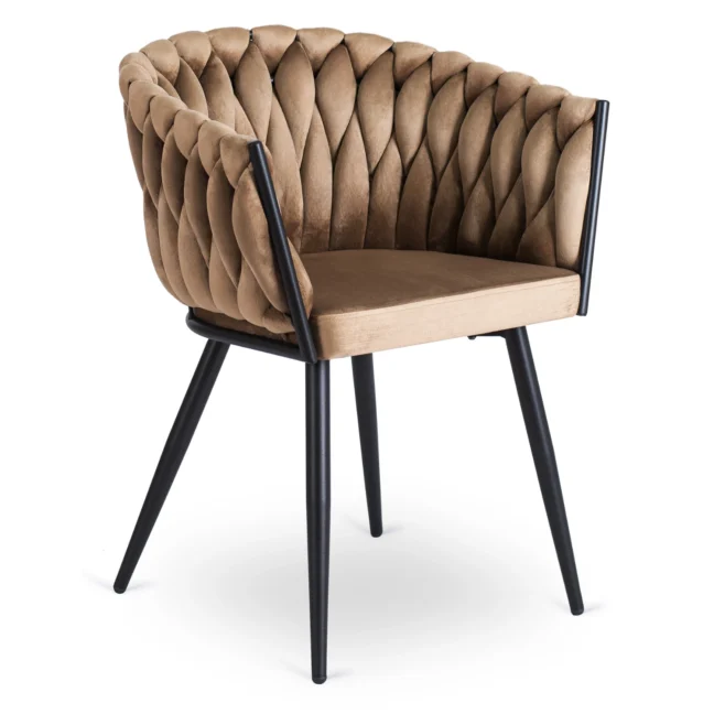 Glamour jedálenská stolička ELENA so zamatovým poťahom, béžová / čierne nohy