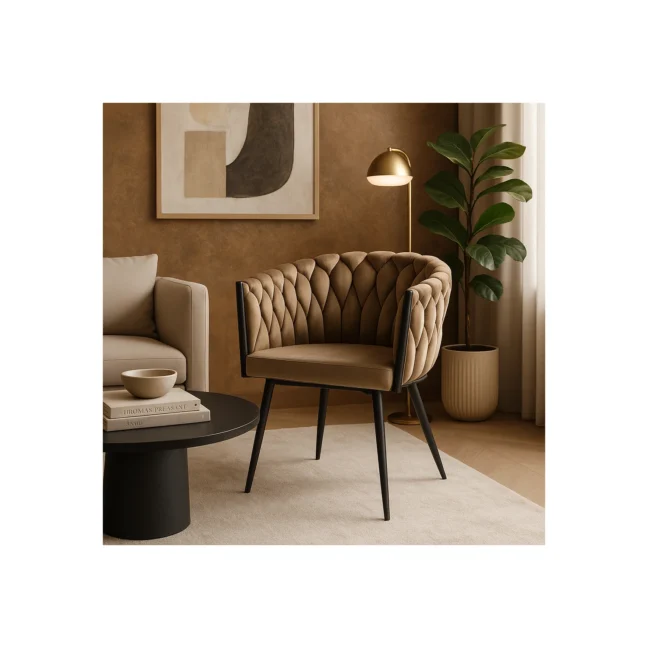 Glamour jedálenská stolička ELENA so zamatovým poťahom, béžová / čierne nohy