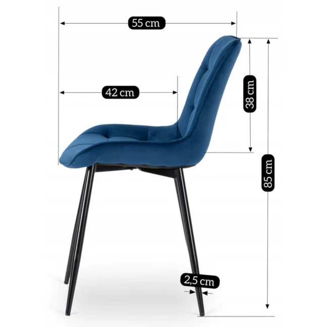 Zamatová jedálenská stolička CHRIS modrá/čierne nohy