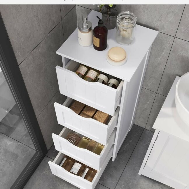 Kúpeľňová skrinka s 4 zásuvkami – biela