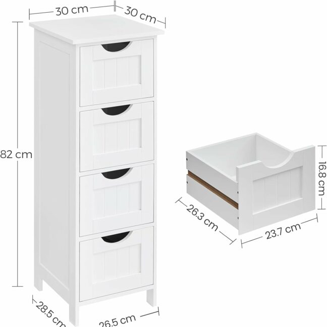 Kúpeľňová skrinka s 4 zásuvkami – biela