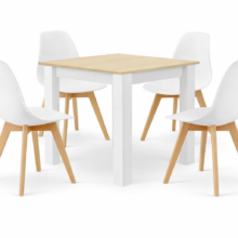 Jedálenský set: Stôl NP 80×80 cm sonoma/biela + 4 ks KITO stoličky, čierna/prírodné nohy