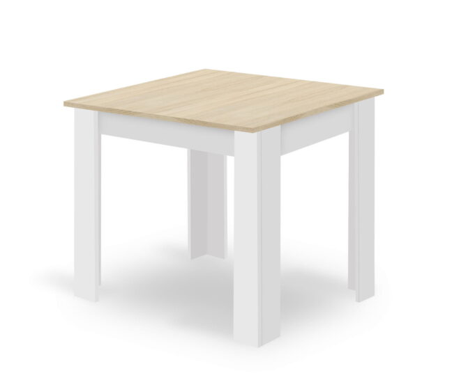 Jedálenský set: Stôl NP 80×80 cm sonoma/biela + 4 ks KITO stoličky, čierna/prírodné nohy