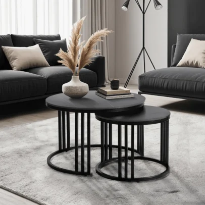 Konferenčný stolík JERRY, čierny mramor / čierna