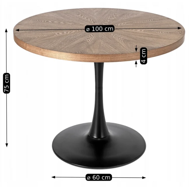 Okrúhly jedálenský stôl LINO 100 cm – orech / čierna