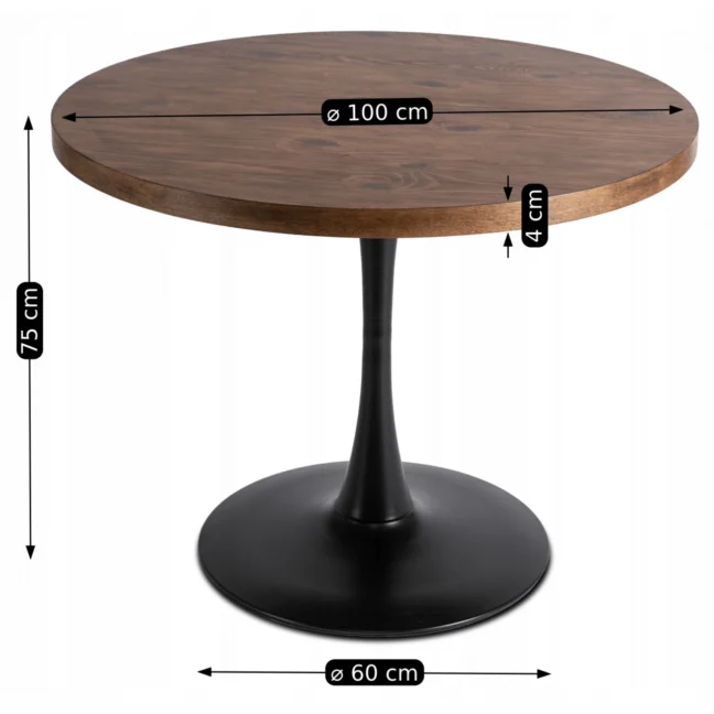 Okrúhly jedálenský stôl LINO 100 cm – rustikálny / čierna