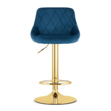 Barová stolička KAST zamat, tmavomodrá / zlatá