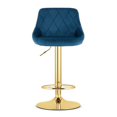 Barová stolička KAST zamat, tmavomodrá / zlatá