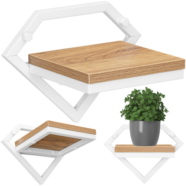 DORON kovová nástenná kvetinová polica, biely/craft