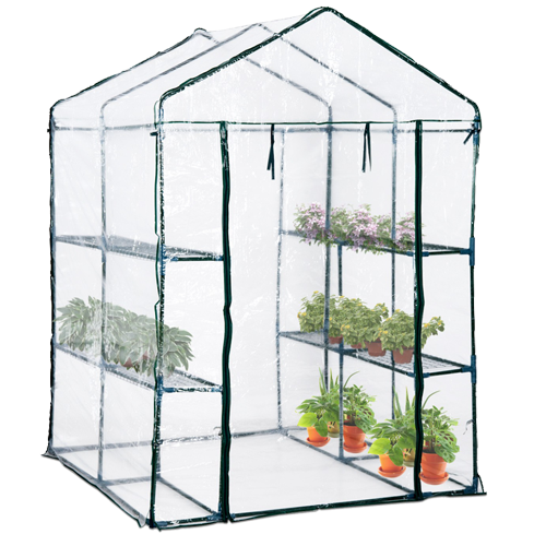 Záhradný fóliovník s policami, 140x140x200 cm