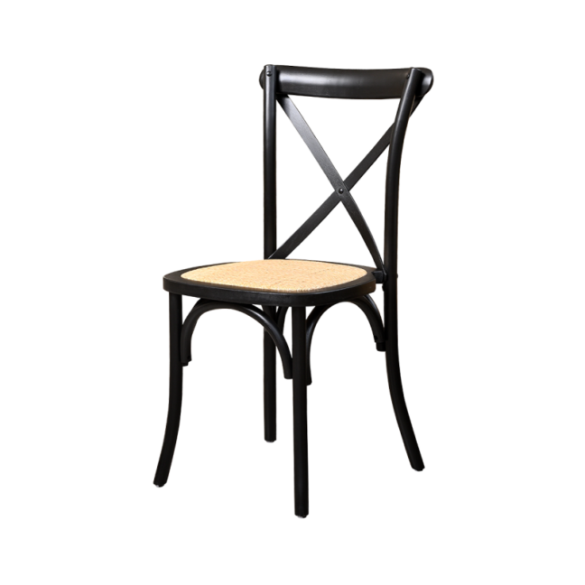 Drevená svadobná stolička CROSS-BACK WOOD RATTAN – čierna