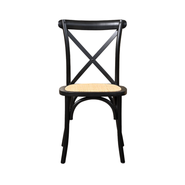 Drevená svadobná stolička CROSS-BACK WOOD RATTAN – čierna