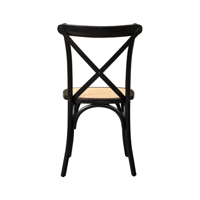 Drevená svadobná stolička CROSS-BACK WOOD RATTAN – čierna