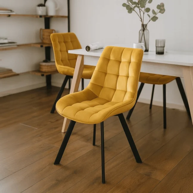 Jedálenská stolička RICK so zamatovým poťahom, horčicová