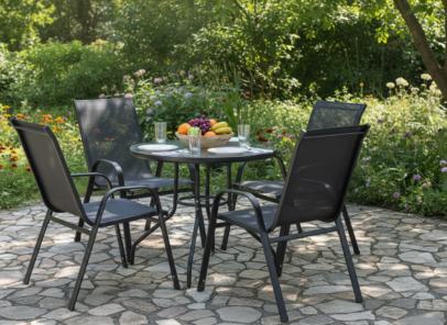 Záhradný set, okrúhly stôl + 4 stoličky