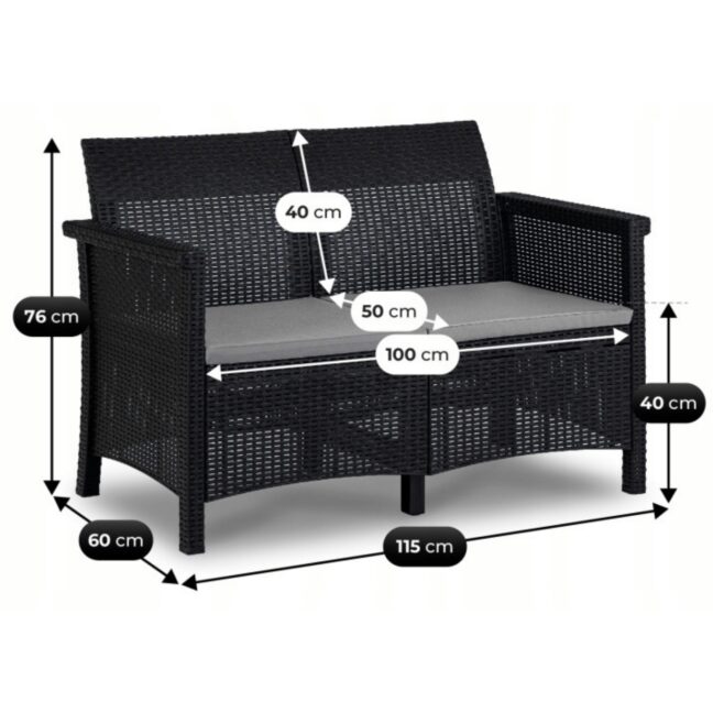 Záhradný set BRENTA, čierna/sivá