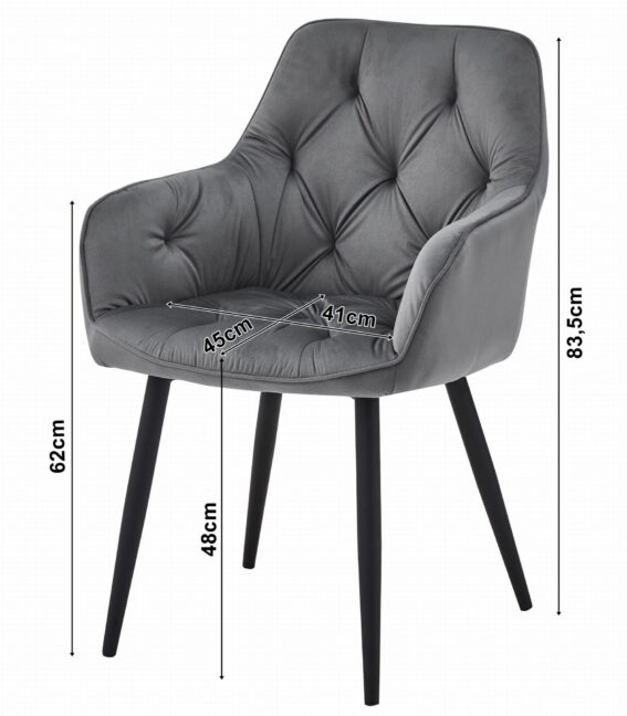 Jedálenská stolička zamatová JORK, tmavosivá