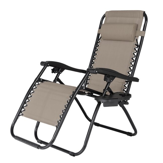 Skladacie záhradné relaxačné kreslo, béžové