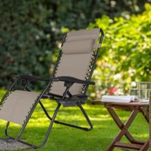 Skladacie záhradné relaxačné kreslo, béžové