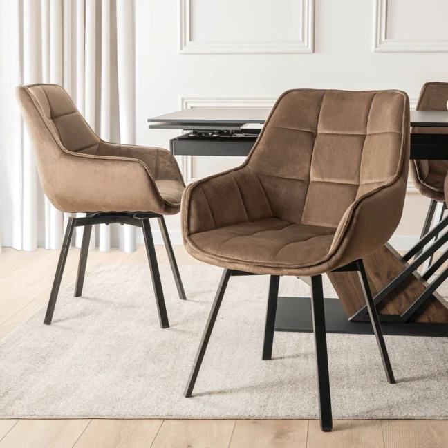 Otočná jedálenská stolička LUNA, hnedá zamatová