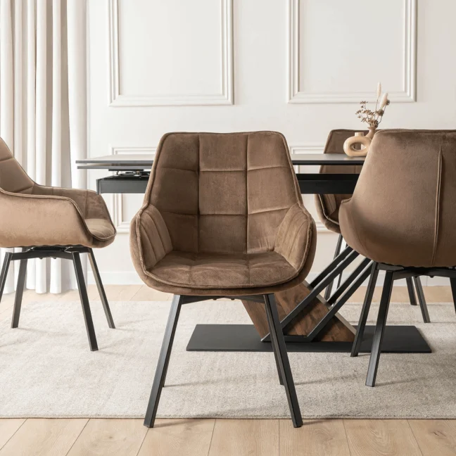 Otočná jedálenská stolička LUNA, hnedá zamatová