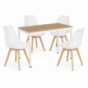 Jedálenský set: TESSA 120×60 cm dub/biela + 4 ks OSLO stoličky biele/prírodné nohy