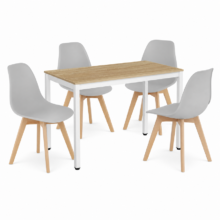 Jedálenský set: TESSA 120×60 cm dub/biela + 4 ks KITO stoličky sivé/prírodné nohy