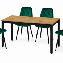 Jedálenská zostava: TESSA 120×60 artisan dub/čierne nohy + 4 ks DORA stoličky tmavozelené/čierne nohy