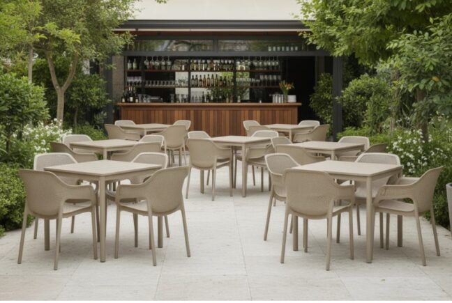 TERRAZZA 80×80 vonkajší stôl, béžová