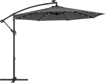 Záhradný slnečník s LED osvetlením 300 cm – sivý