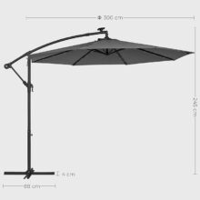 Záhradný slnečník s LED osvetlením 300 cm – sivý