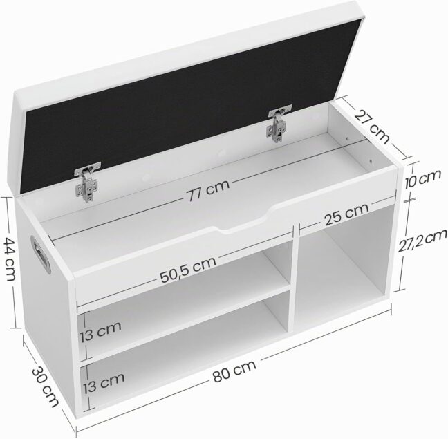 Lavica na topánky s úložným priestorom 80 cm, biely