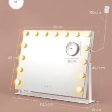 Kozmetické zrkadlo s LED osvetlením 58 × 43 cm – 15 LED žiaroviek
