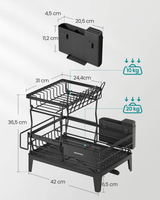 Dvojúrovňový sušič riadu s 360° odtokom, čierny