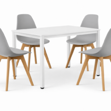 Jedálenský set: TESSA 120×60 cm biely/biely + 4 ks KITO stoličky sivé/prírodné nohy