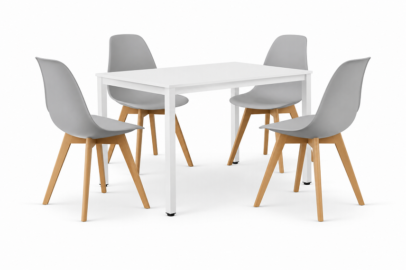 Jedálenský set: TESSA 120×60 cm biely/biely + 4 ks KITO stoličky sivé/prírodné nohy